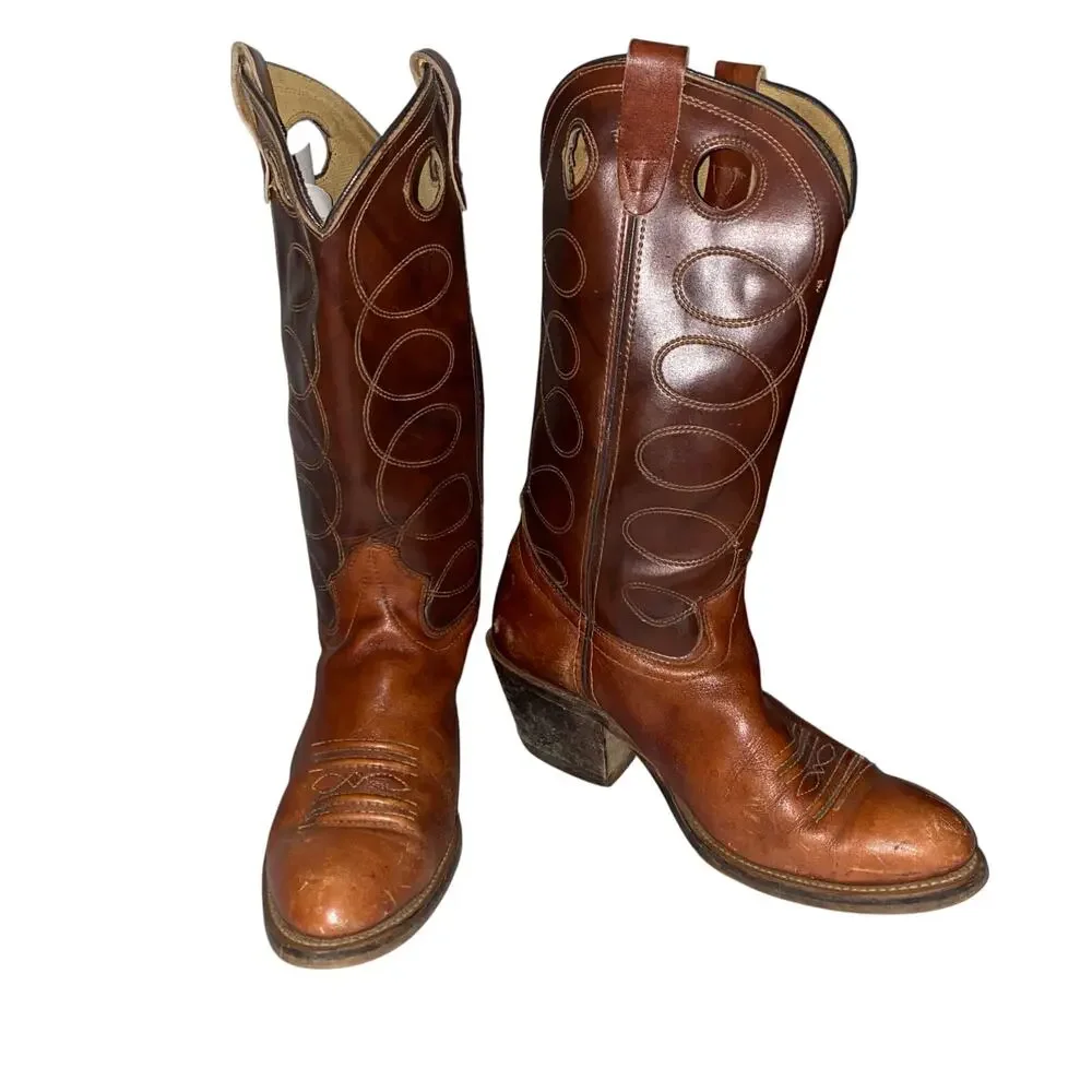 Texas Boot Co. Men’s Western Cowboy Boots Size 10 Vintage brown Leather Tall